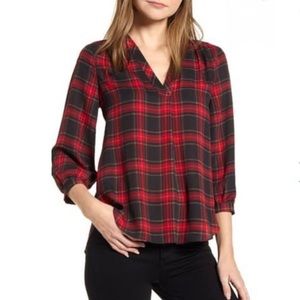 Vince Camuto Plaid Red And Black Hilo Blouse Top